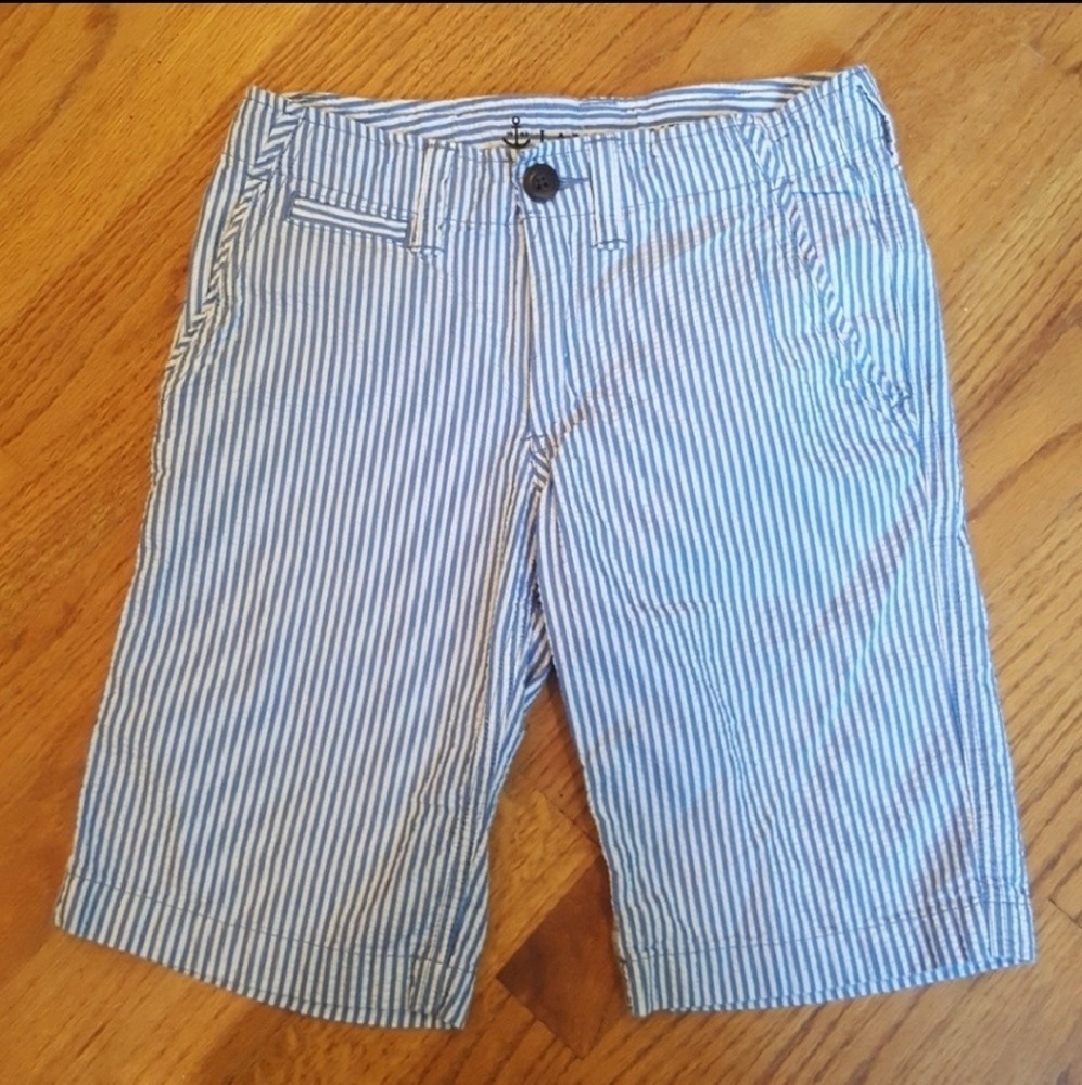 Land's End Seersucker Blue Striped Shorts Size 8